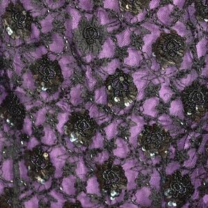 Purple/Black Beaded/Sequinned Lace Top SZ S Papillon